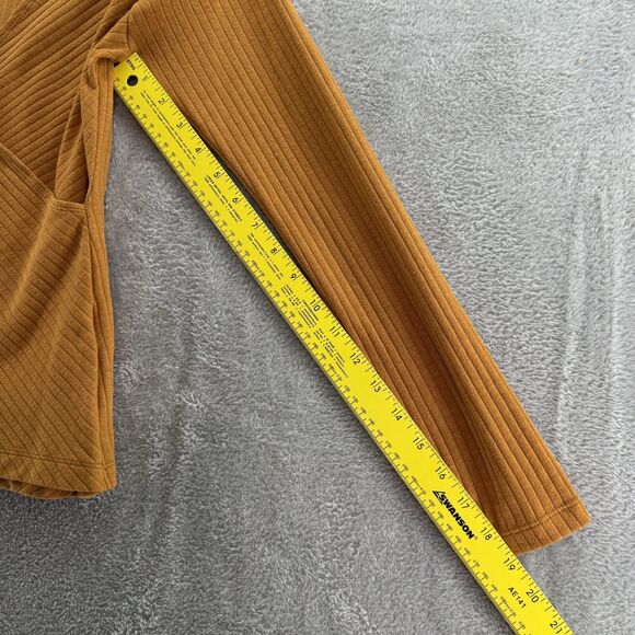 Maeve by Anthropologie Top Women S Mustard Rib Knit Surplice V-Neck Long Sleeve - Picture 10 of 13
